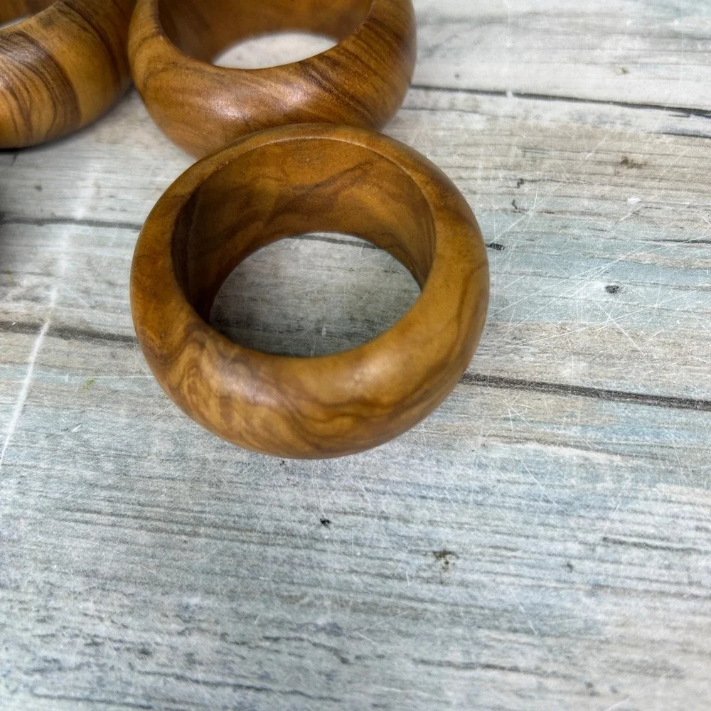 Vintage Bohemian Wooden Round Napkin Rings Natural Brown Table Setting Boho MCM